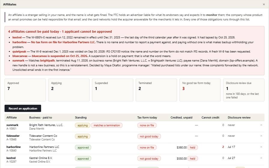 Affiliate with its example records in it