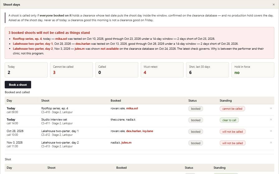 Callsheet with its example records in it