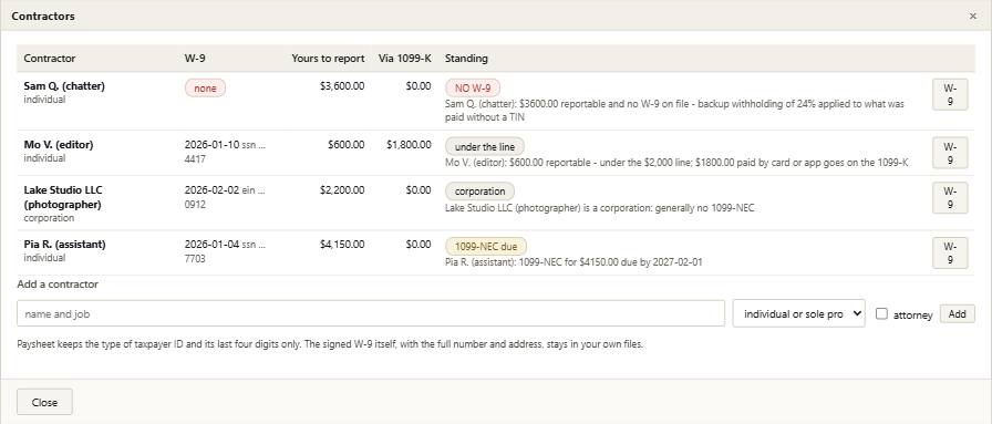 Paysheet with its example records in it